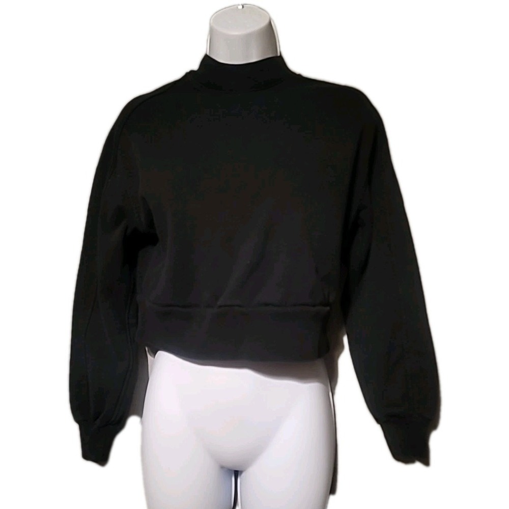 Everlane Womens XXS Distressed Blank Organic Cotton‎ Cropped Sweatshirt Black